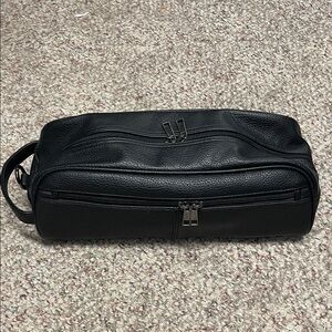 Black Leather Toiletry/travel Bag